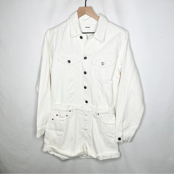 GRLFRND Renata White Denim Romper in Size XS - Picture 2 of 7